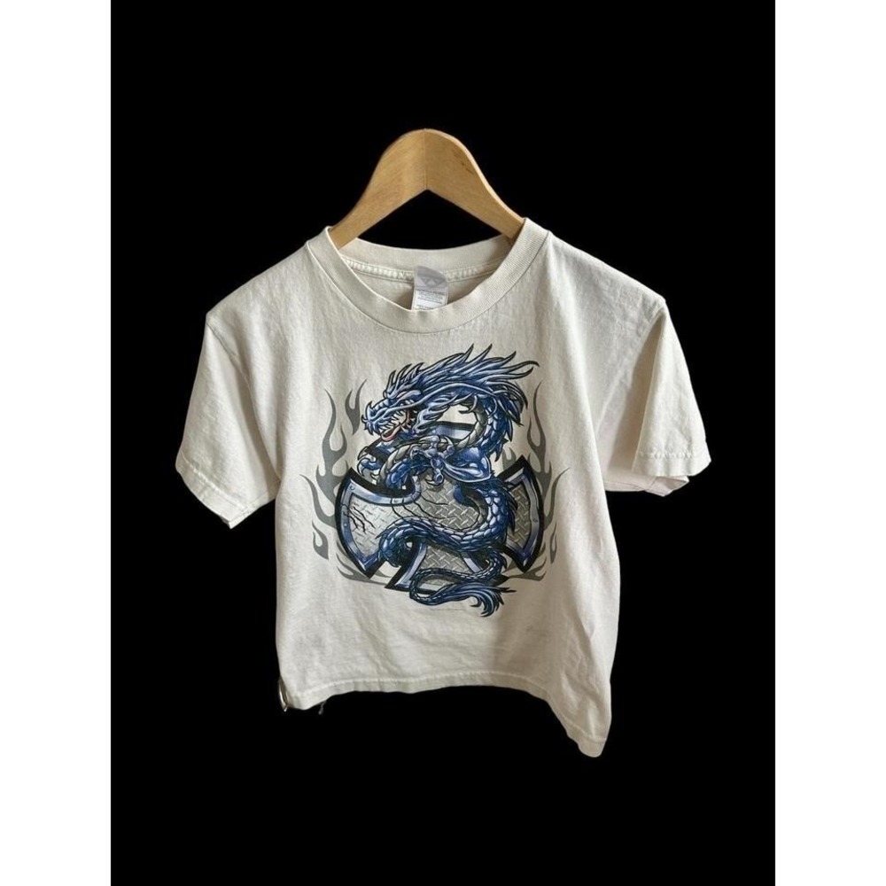Vintage Women's Y2K ODM Dragon‎ Tshirt Sz Small/Youth Large Cross 2000s